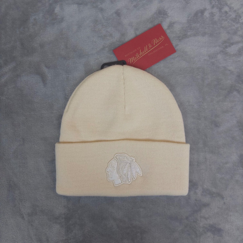 Mitchell & Ness Beanie Mens OSFA Cream Chicago Blackhawks NHL Knit Hat HK12915